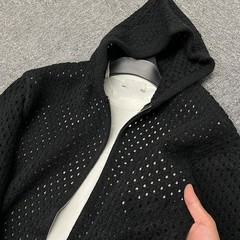 Hollow Out Hooded Cardigan Unisex Ripped Knit Sweater Coat Trendy Streetwear