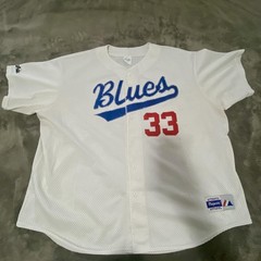 Boston Blues Jersey Mens 3XL White Mesh Baseball Button Front 33 Majestic USA