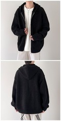 Hollow Out Hooded Cardigan Unisex Ripped Knit Sweater Coat Trendy Streetwear
