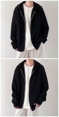 Hollow Out Hooded Cardigan Unisex Ripped Knit Sweater Coat Trendy Streetwear