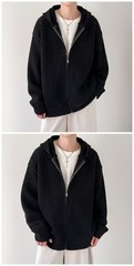 Hollow Out Hooded Cardigan Unisex Ripped Knit Sweater Coat Trendy Streetwear