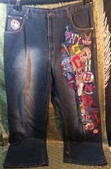 Negro Leagues Baseball Denim Jeans Mens SZ 42 Embroidered Logos HEADGEAR