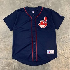 Vintage Russell Athletic Cleveland Indians Jersey Mens Size Large Blue MLB